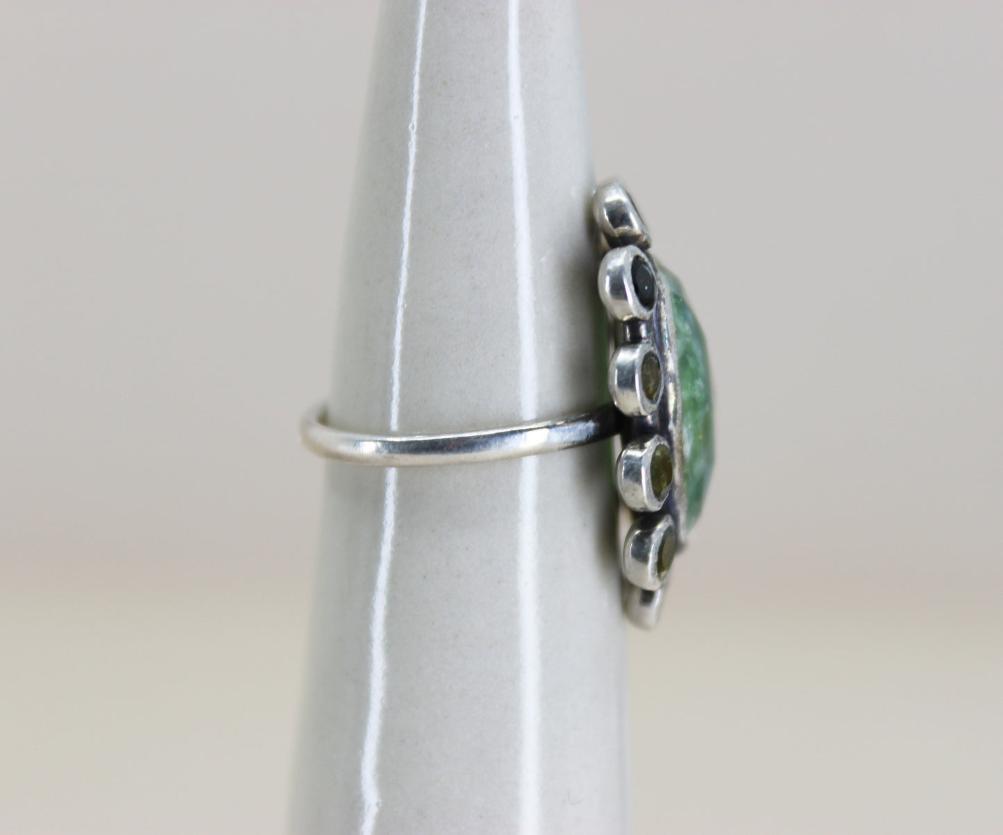 Sterling Silver Kyanite Ring with Tourmaline Halo