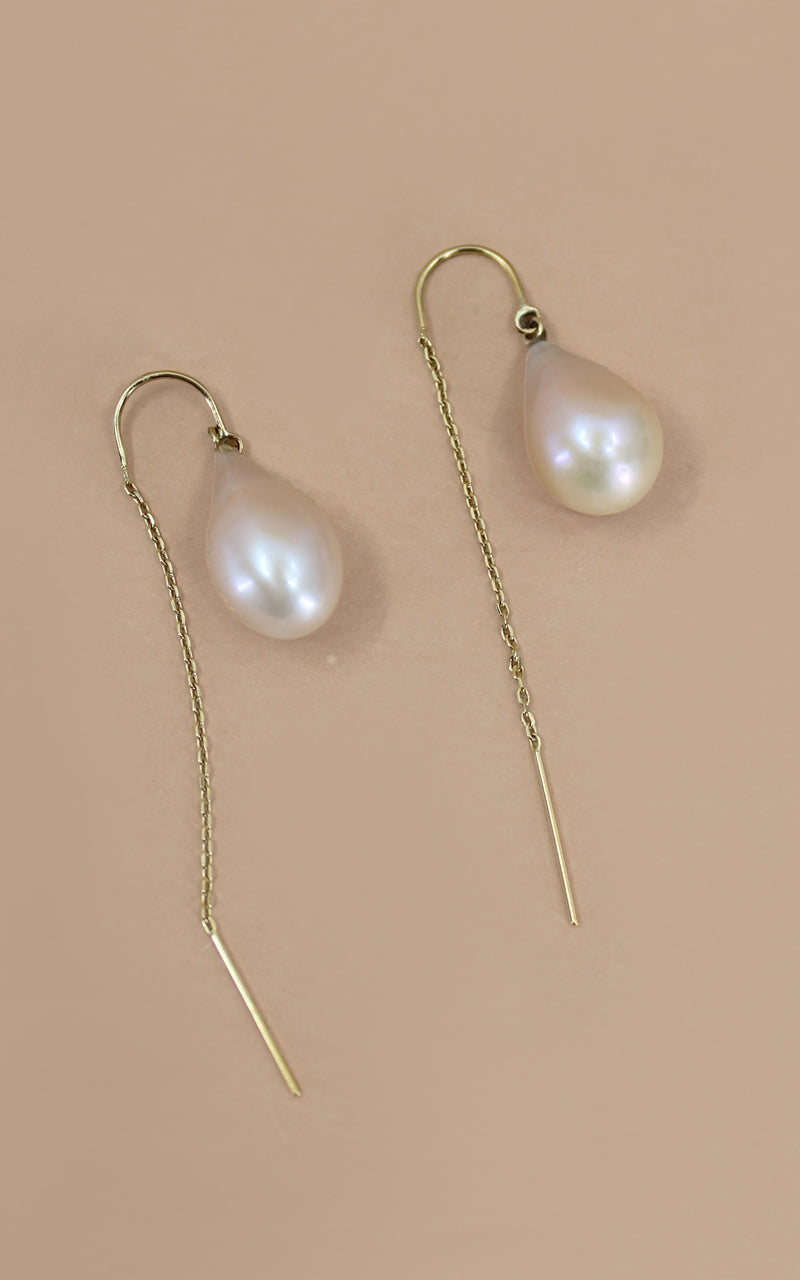 14KY Gold Pearl Drop Threaders